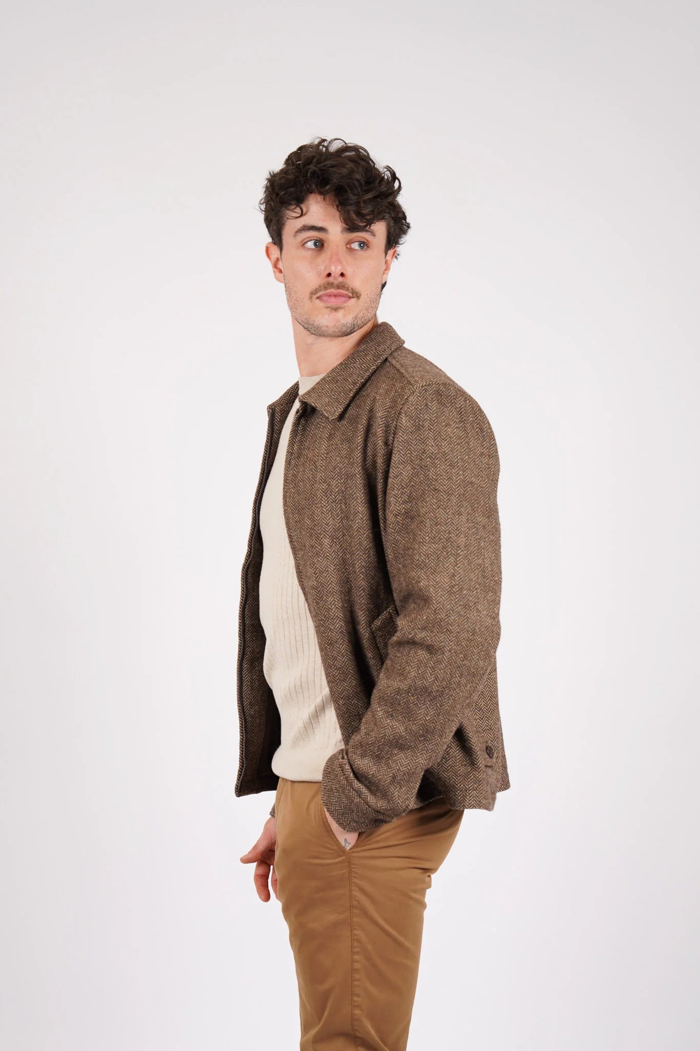 James Harper JHJ155 Herringbone Zip Jacket Brown