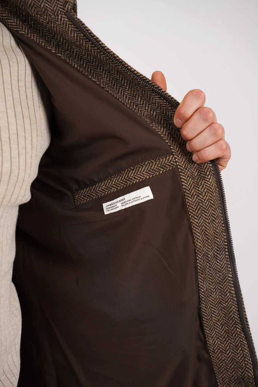 James Harper JHJ155 Herringbone Zip Jacket Brown