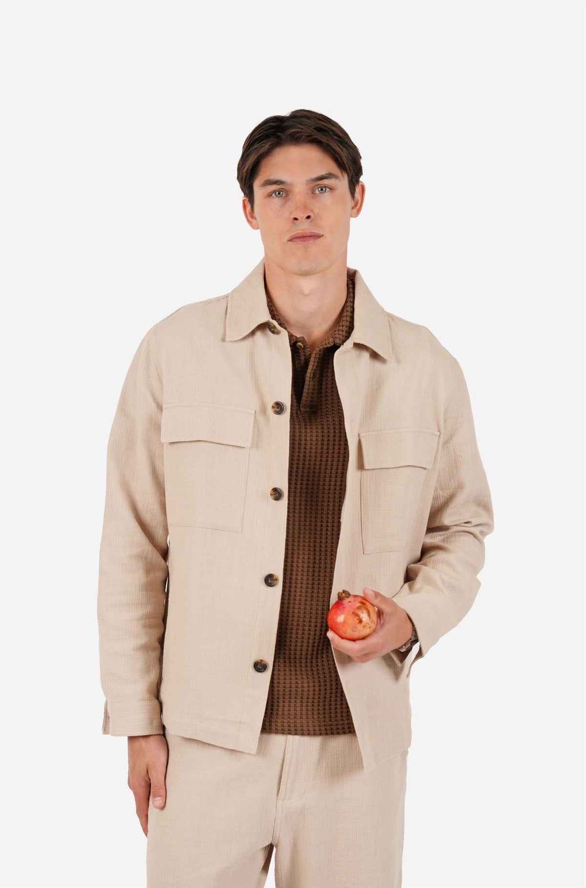James Harper Cotton Casual Button Front Jacket Pebble