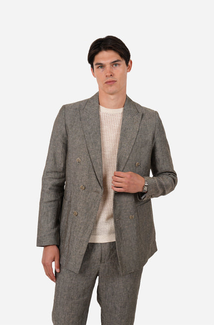 James Harper Textured Double Breasted Blazer Olive