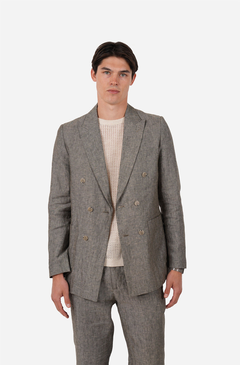 James Harper Textured Double Breasted Blazer Olive