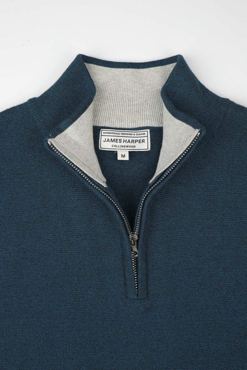 James Harper 1/4 Zip Marle Knit Blue