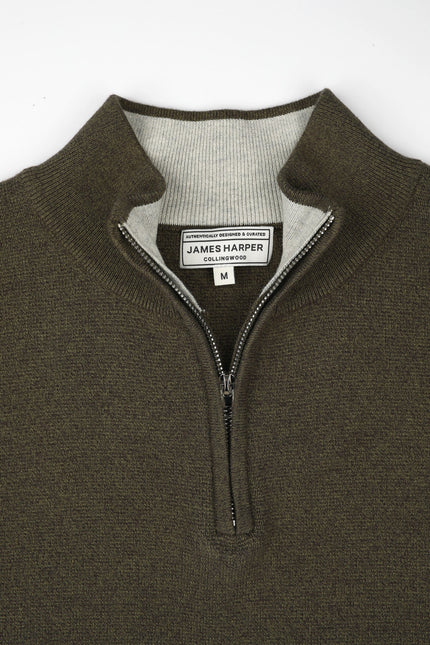 James Harper 1/4 Zip Marle Knit Olive