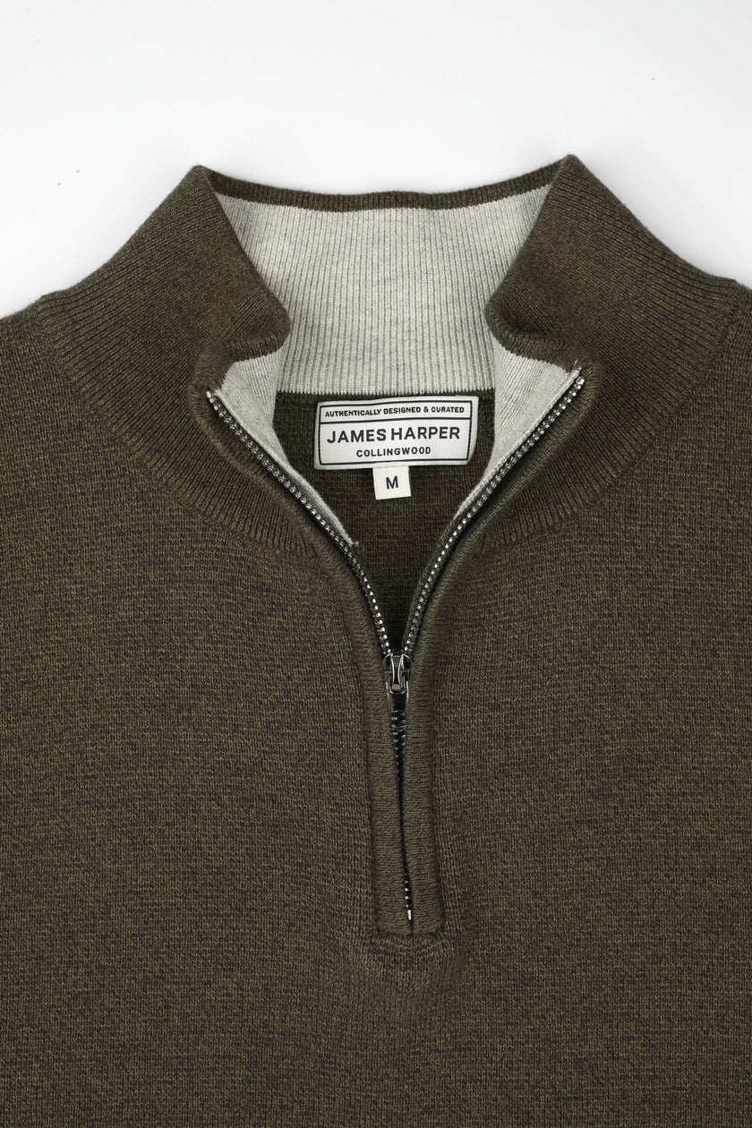 James Harper 1/4 Zip Marle Knit Olive