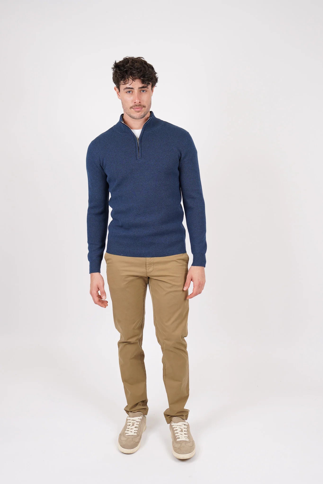 James Harper 1/4 Zip Marle Knit Blue