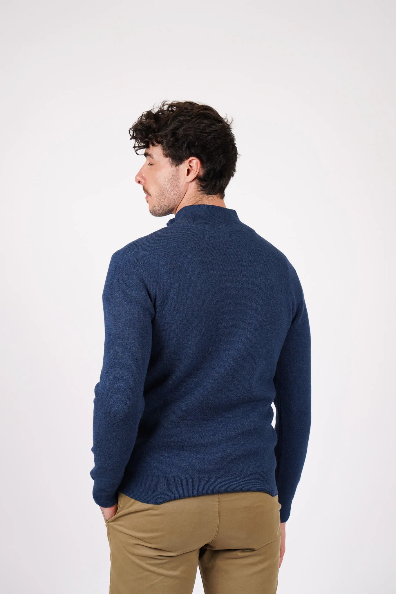 James Harper 1/4 Zip Marle Knit Blue
