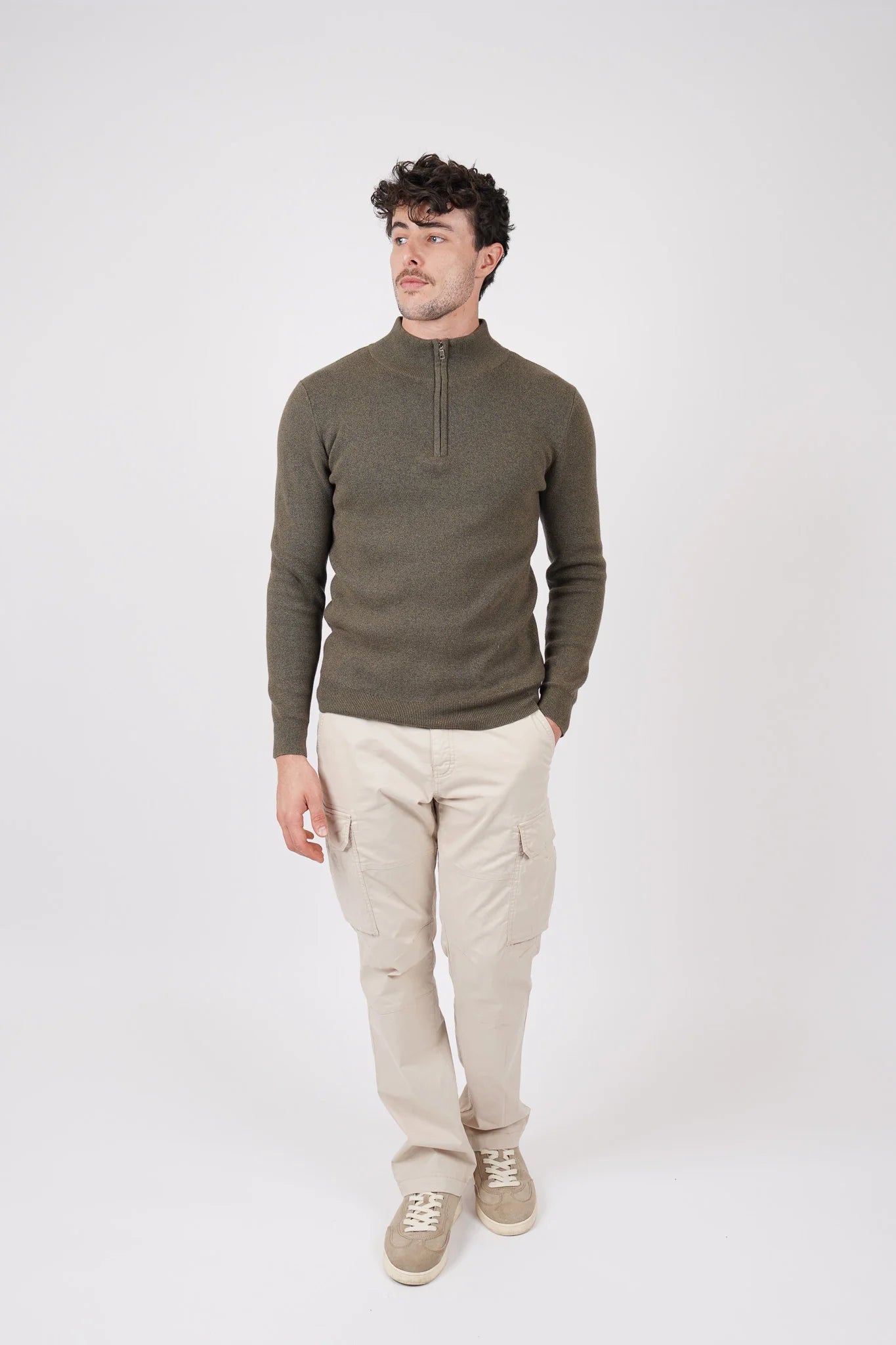 James Harper 1/4 Zip Marle Knit Olive
