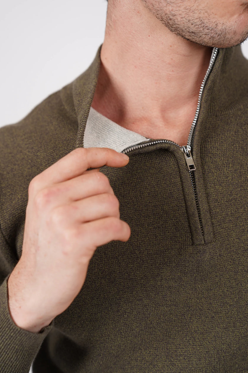 James Harper 1/4 Zip Marle Knit Olive