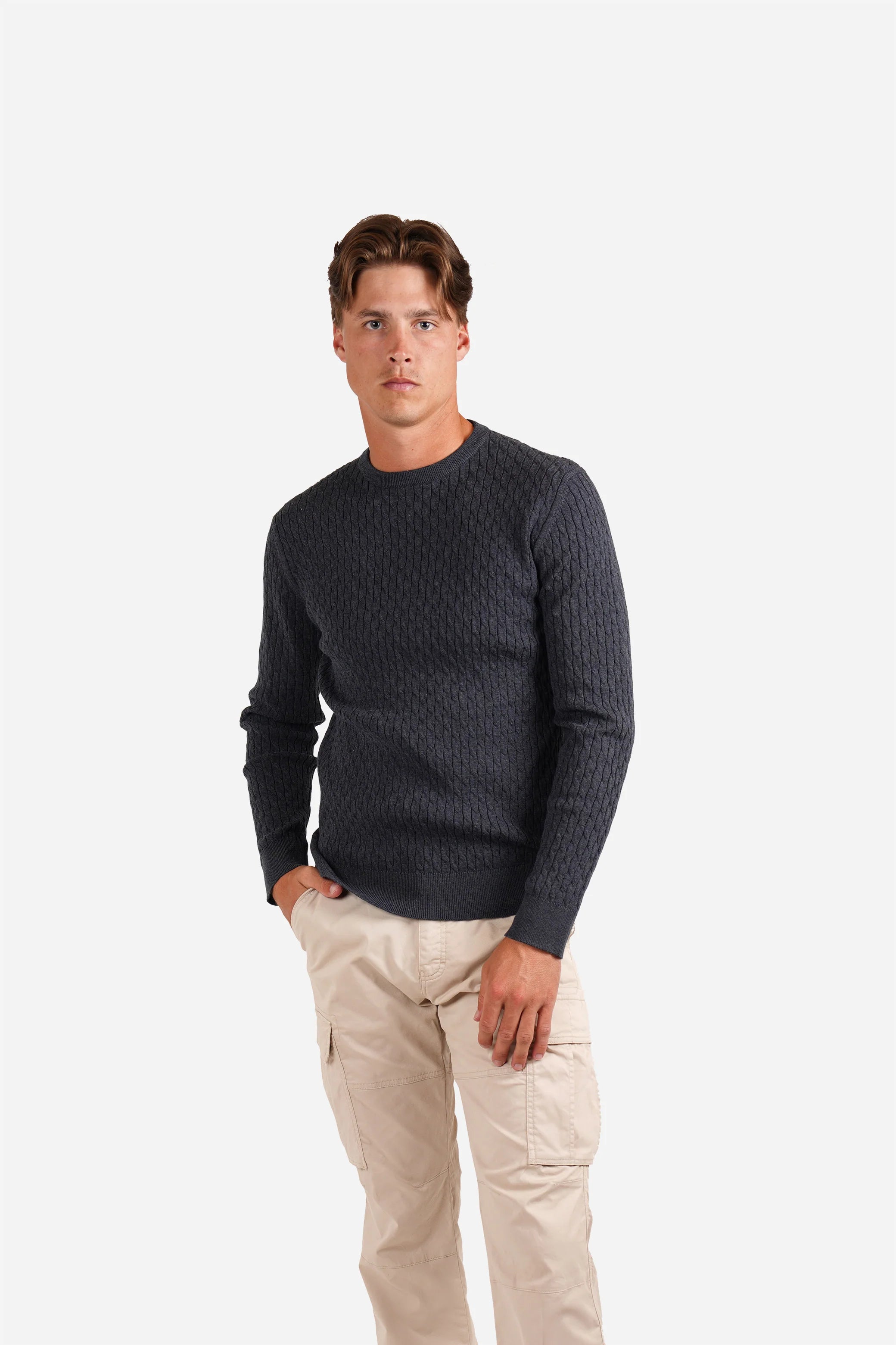James Harper JHK85 Fine Cable Knit Petrol