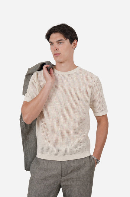 James Harper Crew Neck Tee Natural Marle