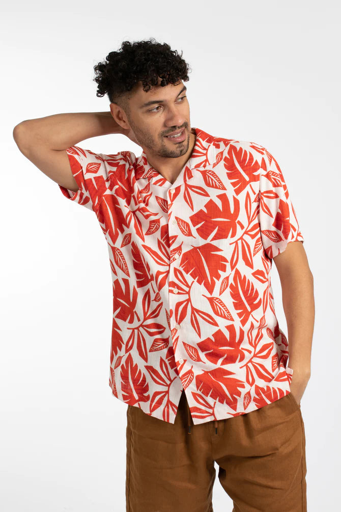 James Harper JHS512 S/S Cuban Collar Shirt Tropics Orange
