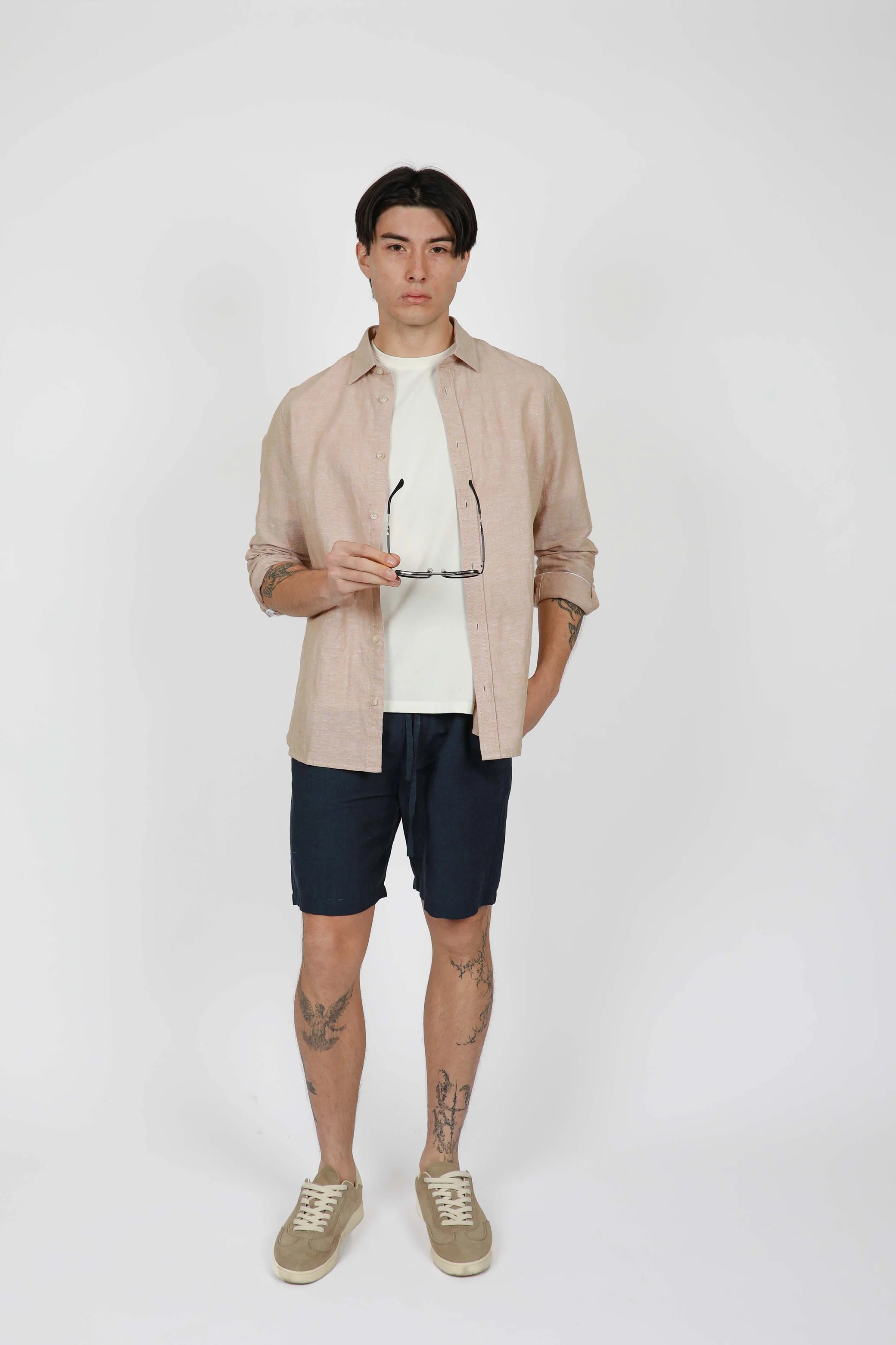 James Harper Linen Relaxed Waist Short Midnight