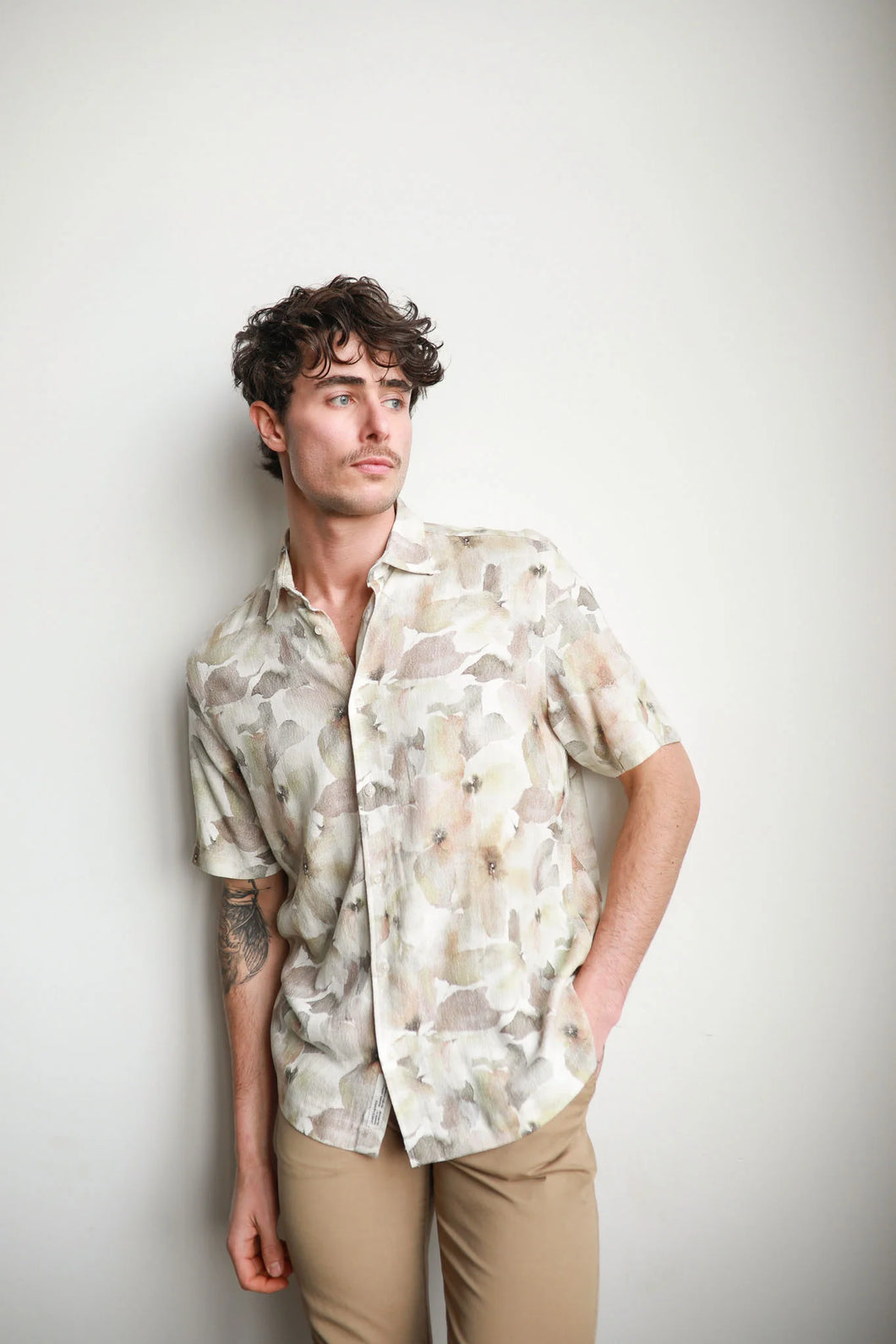 James Harper Floral Short Sleeve Watercolour Linen S/S Shirt