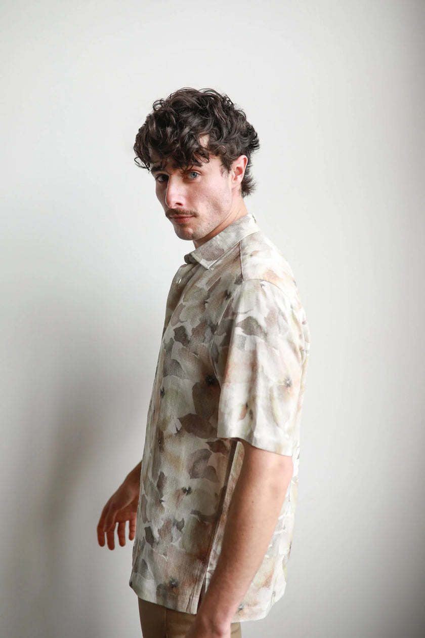 James Harper Floral Short Sleeve Watercolour Linen S/S Shirt