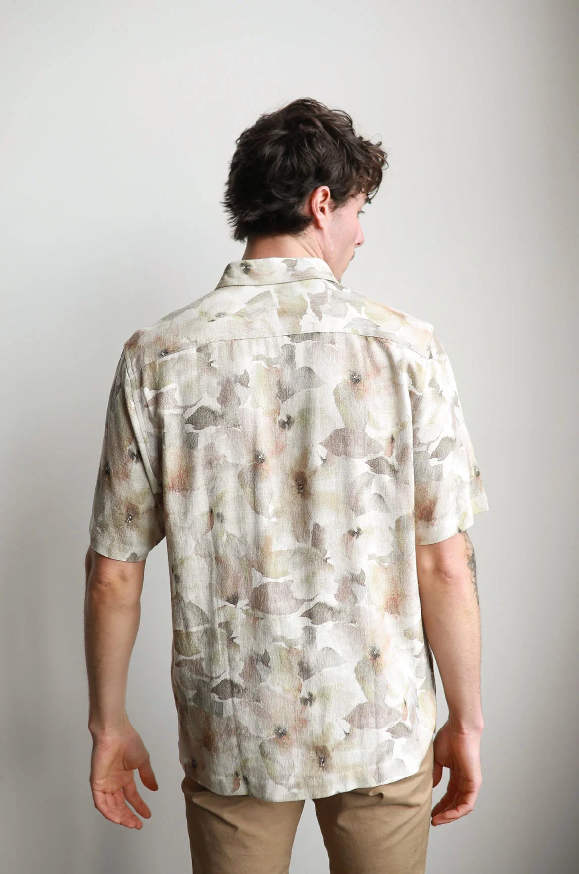 James Harper Floral Short Sleeve Watercolour Linen S/S Shirt