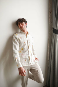 James Harper Pressed Flower Long Sleeve Linen L/S Shirt Multi