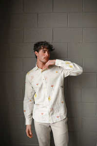 James Harper Pressed Flower Long Sleeve Linen L/S Shirt Multi