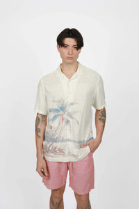 James Harper Hawaii Cuban Collar Linen Shirt Natural