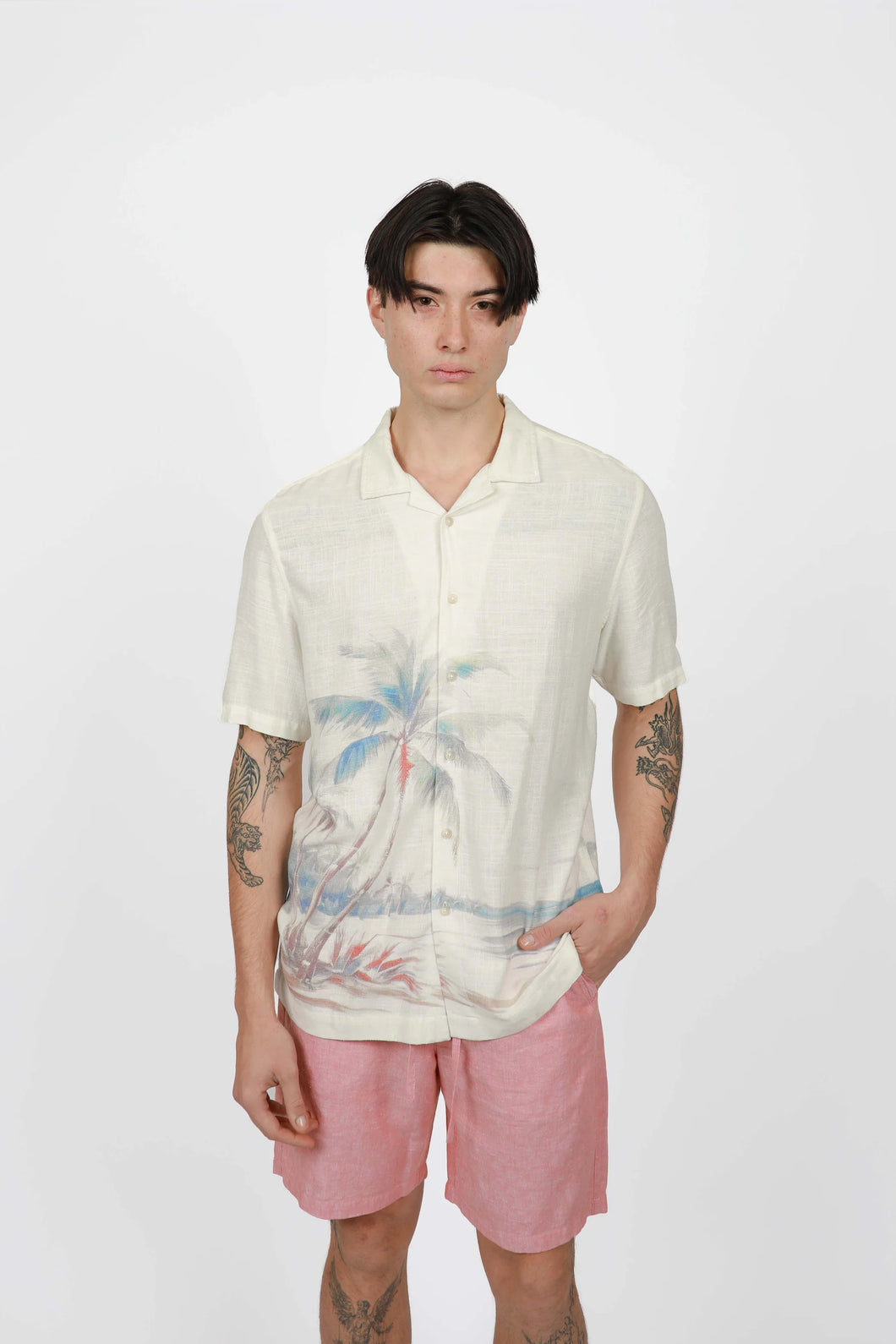 James Harper Hawaii Cuban Collar Linen Shirt Natural