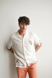 James Harper Rodeo Cuban Collar Linen Shirt White