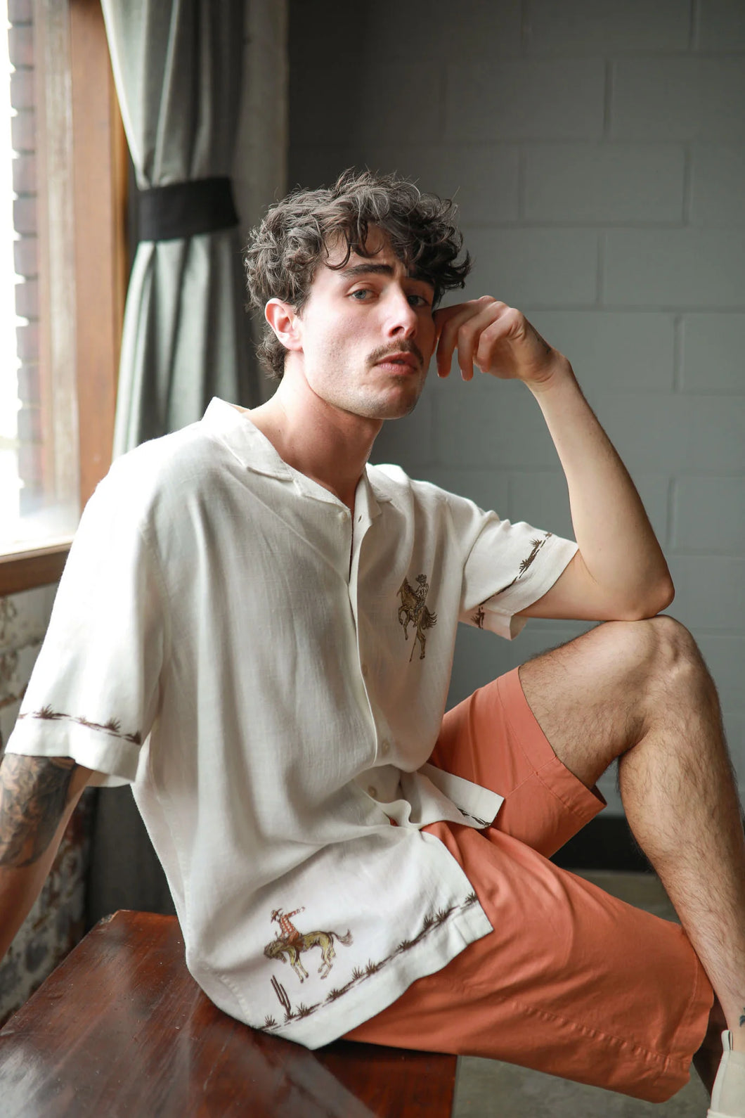James Harper Rodeo Cuban Collar Linen Shirt White