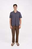 James Harper SS Cuban Collar Shirt Navy Floral Embroidery