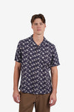 James Harper SS Cuban Collar Shirt Navy Floral Embroidery