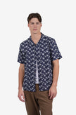 James Harper SS Cuban Collar Shirt Navy Floral Embroidery