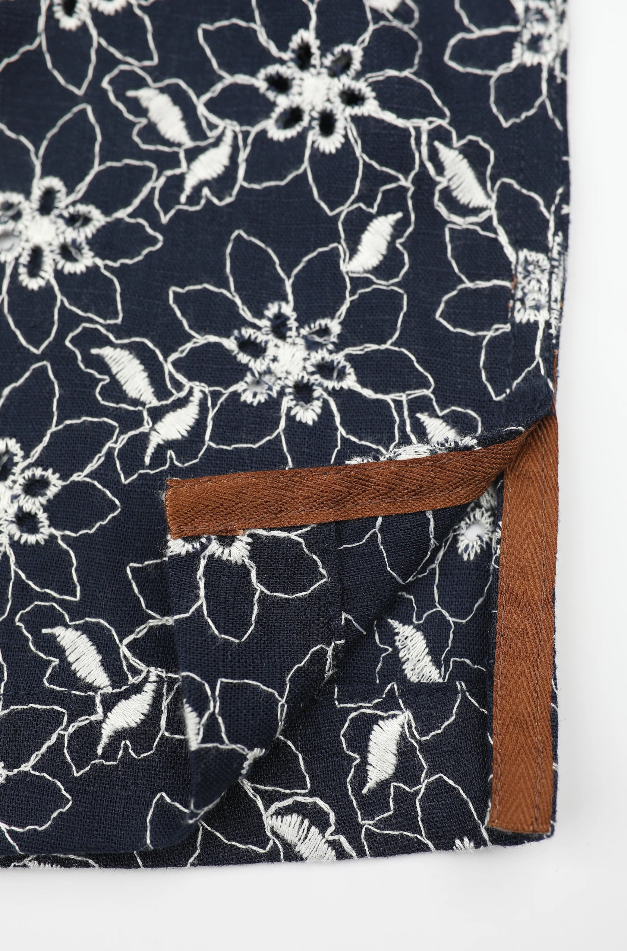 James Harper SS Cuban Collar Shirt Navy Floral Embroidery
