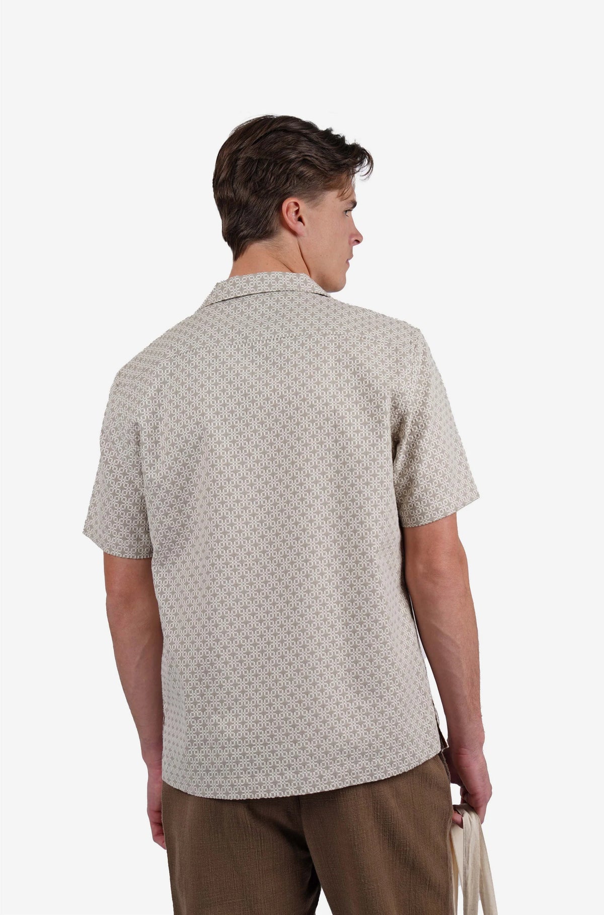 James Harper SS Square Embroidery Shirt Pebble