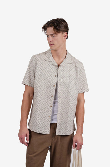 James Harper SS Square Embroidery Shirt Pebble
