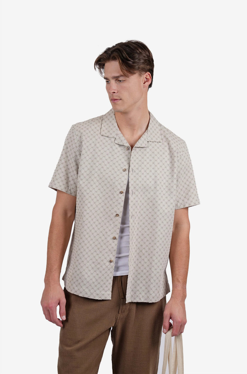 James Harper SS Square Embroidery Shirt Pebble