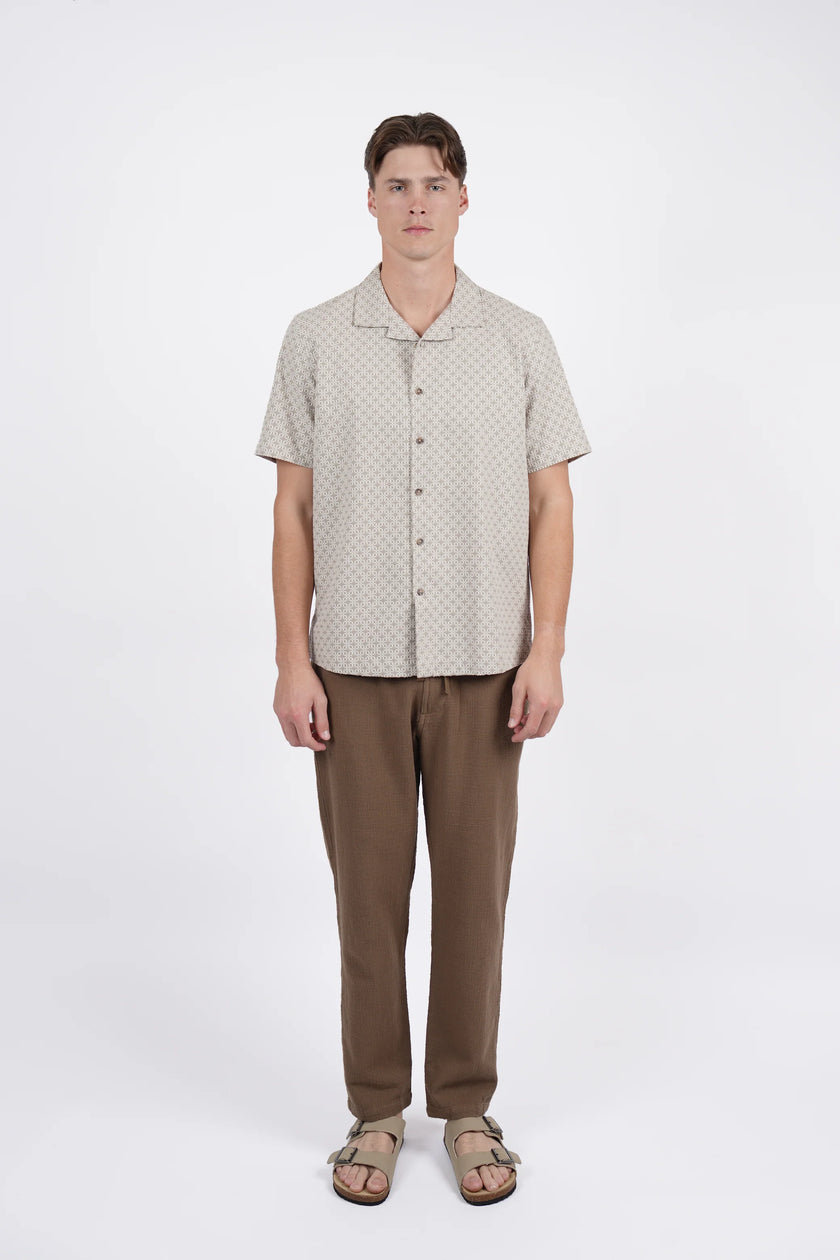James Harper SS Square Embroidery Shirt Pebble