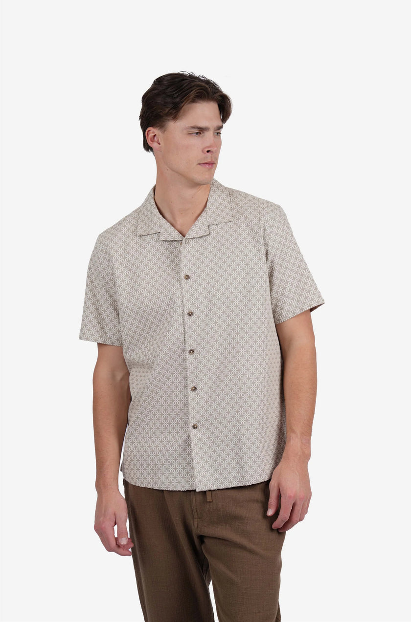 James Harper SS Square Embroidery Shirt Pebble