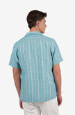 James Harper SS Shirt Cuban Collar Aqua Wide Stripe