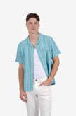 James Harper SS Shirt Cuban Collar Aqua Wide Stripe