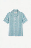 James Harper SS Shirt Cuban Collar Aqua Wide Stripe