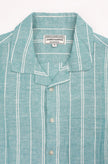 James Harper SS Shirt Cuban Collar Aqua Wide Stripe