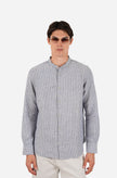 James Harper LS Grandpa Collar Shirt Blue Fine Stripe