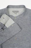 James Harper LS Grandpa Collar Shirt Blue Fine Stripe