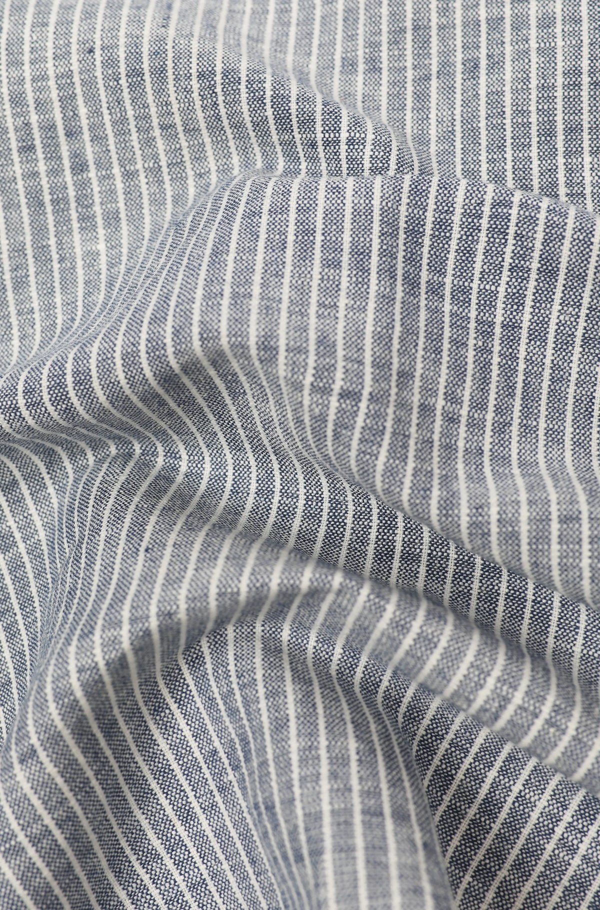 James Harper LS Grandpa Collar Shirt Blue Fine Stripe