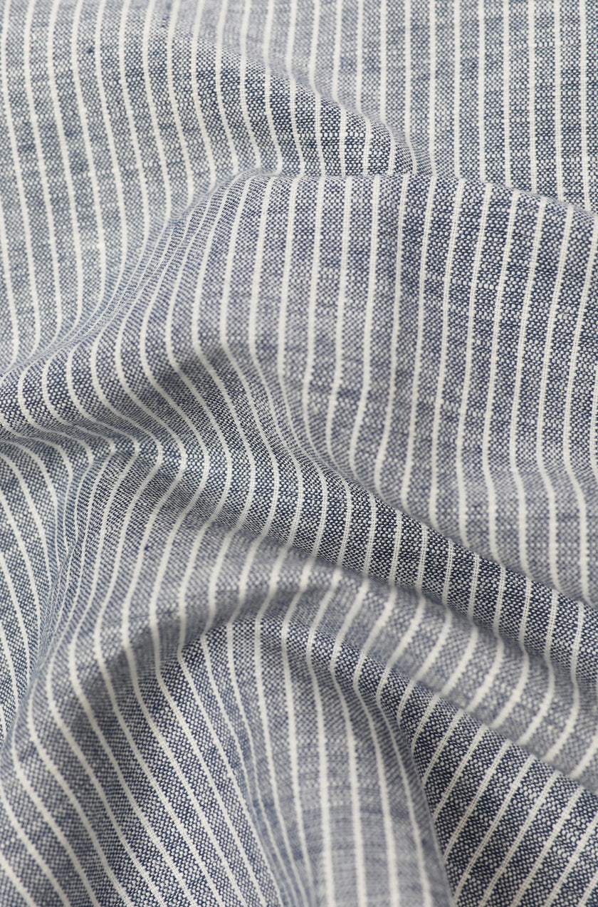 James Harper LS Grandpa Collar Shirt Blue Fine Stripe