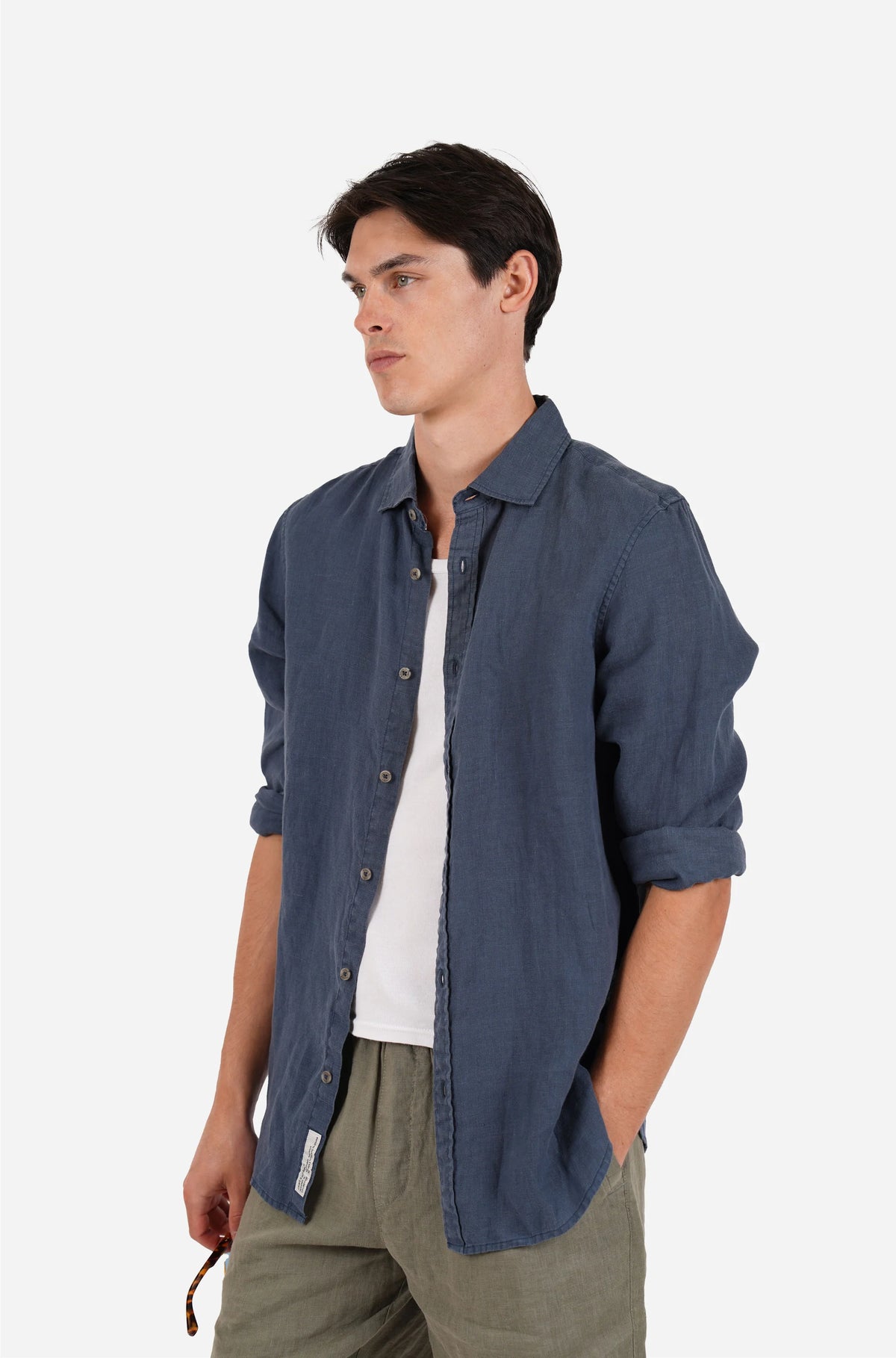 James Harper Linen LS Garment Dyed Shirt Bluesteel
