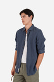 James Harper Linen LS Garment Dyed Shirt Bluesteel