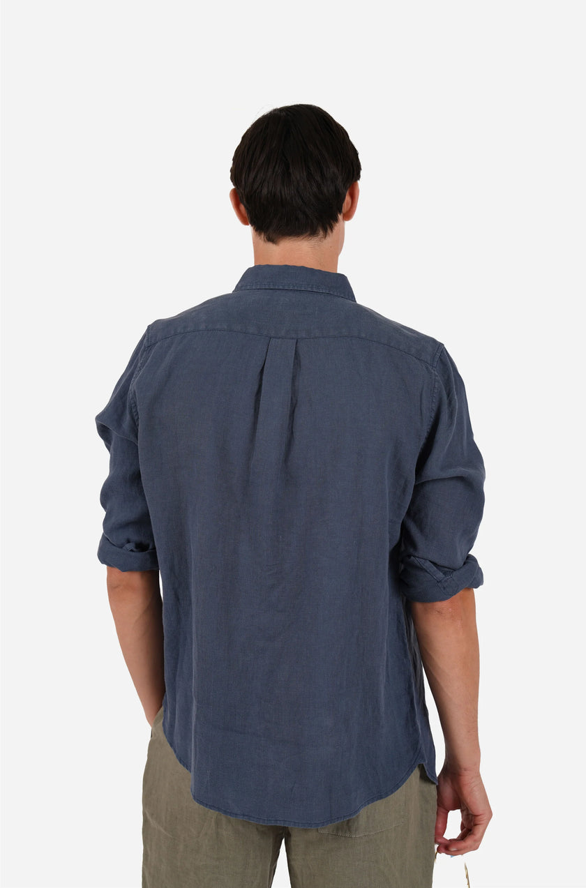 James Harper Linen LS Garment Dyed Shirt Bluesteel
