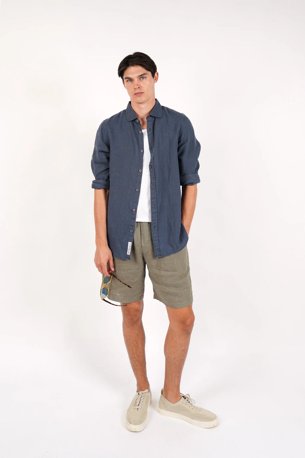 James Harper Linen LS Garment Dyed Shirt Bluesteel