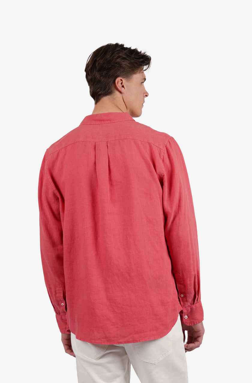 James Harper Linen LS Garment Dyed Shirt Coral