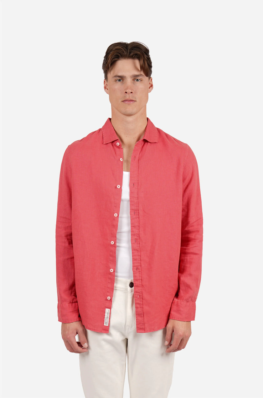 James Harper Linen LS Garment Dyed Shirt Coral