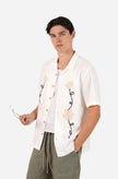 James Harper SS Cuban Collar Shirt Natural Embroidered Vine