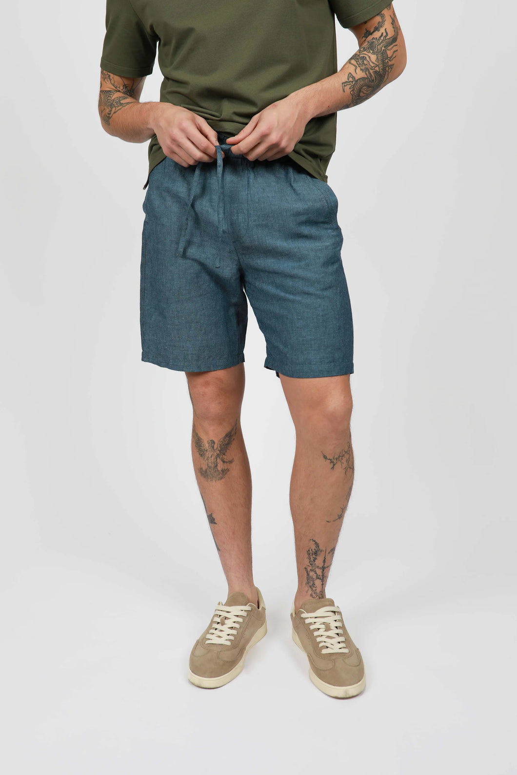 James Harper Linen Relaxed Waist Short Bluesteel